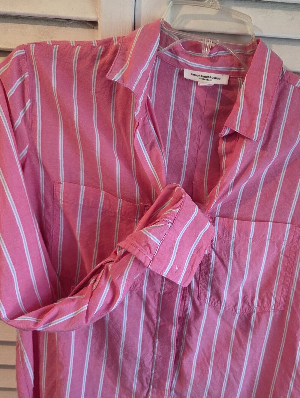 NWT Beach Lunch Lounge XS Womens PINK Stripe Button Up Shirt Cotton $75